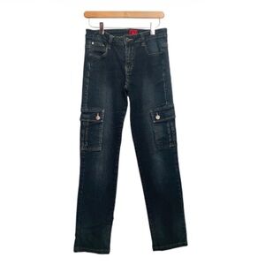 V Cristina Light Wash Cargo Jeans Straight Leg Side Pockets Distressed Detail